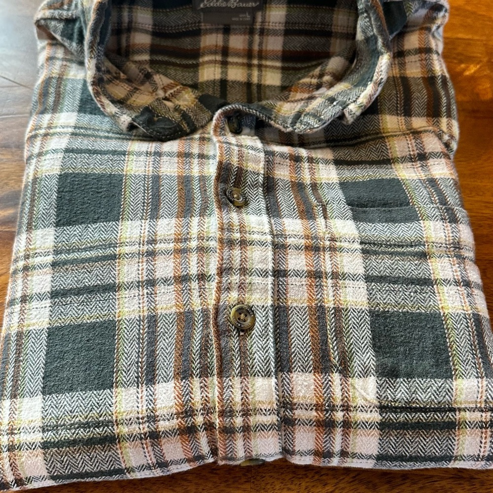 Eddie Bauer Men's Plaid Shirt - Green, Gray, and Brown